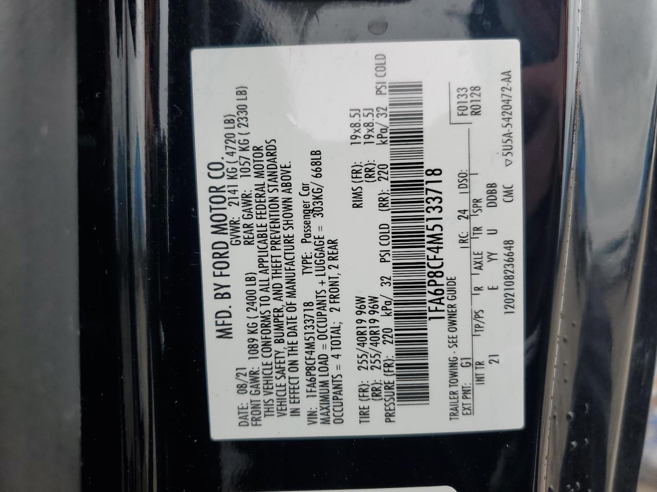 2021 Ford Mustang Gt VIN: 1FA6P8CF4M5133718 Lot: 91038975