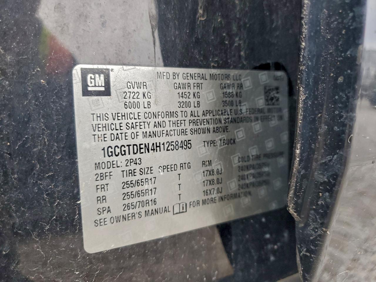 2017 Chevrolet Colorado Z71 VIN: 1GCGTDEN4H1258495 Lot: 93356515