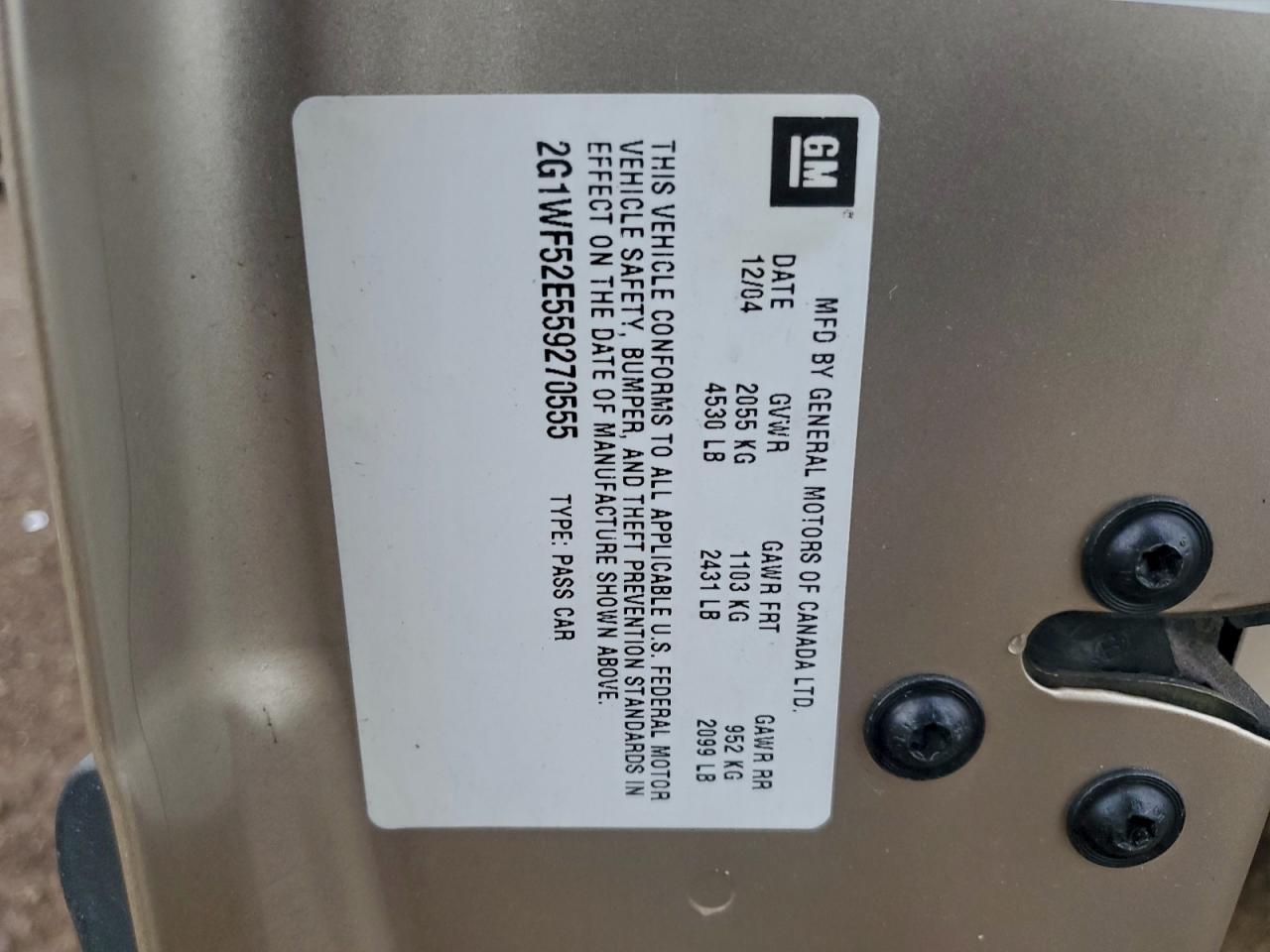 2005 Chevrolet Impala VIN: 2G1WF52E559270555 Lot: 94413255