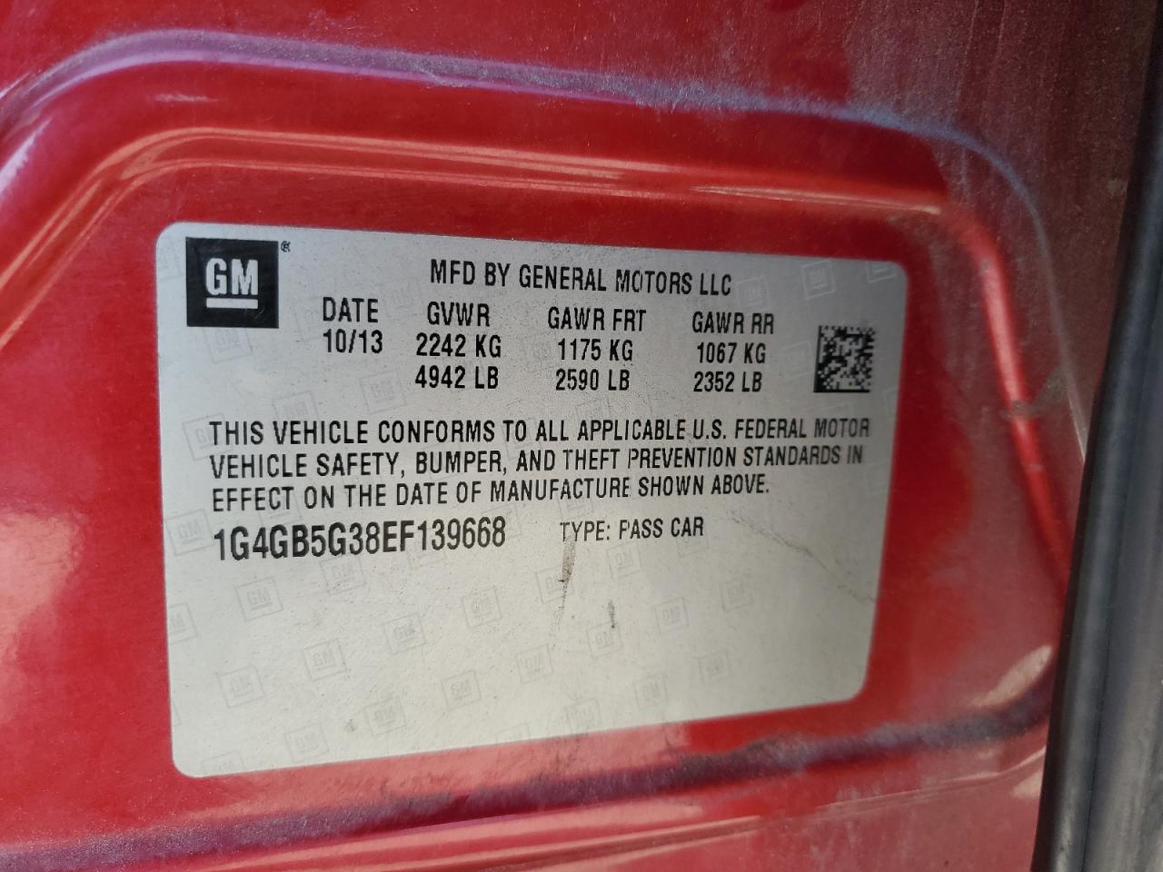 2014 Buick Lacrosse VIN: 1G4GB5G38EF139668 Lot: 93154835