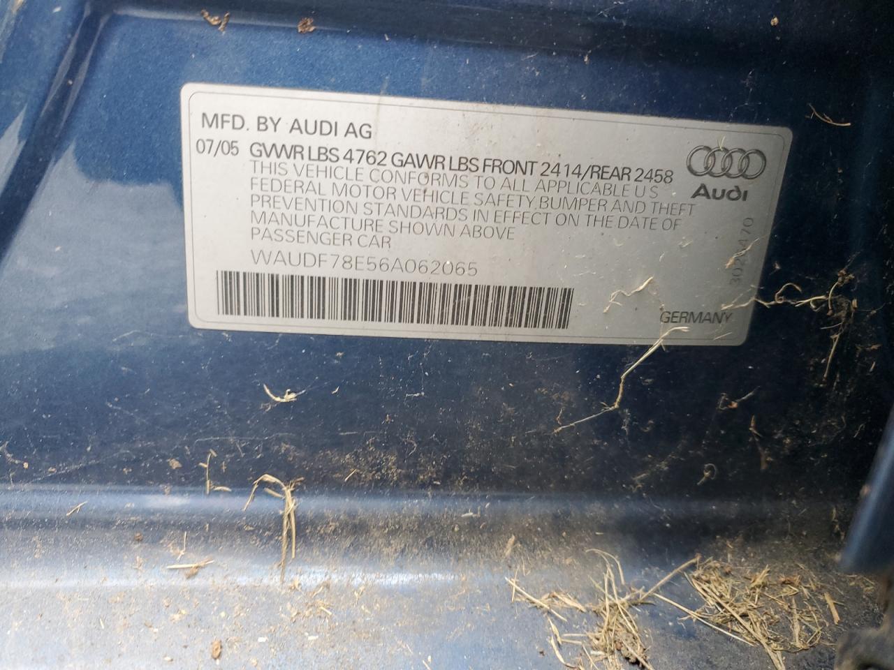 2008 Audi A4 2.0T Quattro VIN: WAUDF78E56A062065 Lot: 90564315