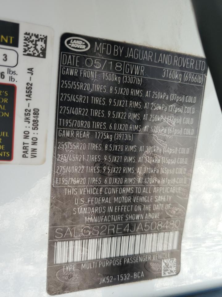 2018 Land Rover Range Rover Supercharged VIN: SALGS2RE4JA508480 Lot: 92601905