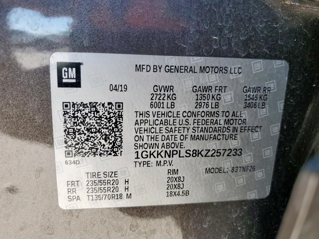 2019 GMC Acadia Denali VIN: 1GKKNPLS8KZ257233 Lot: 92604775