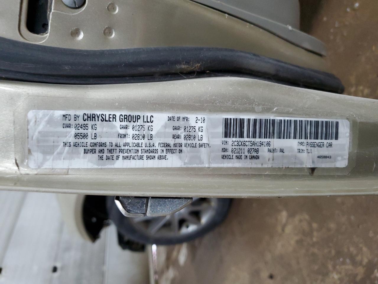 2010 Chrysler 300C VIN: 2C3CK6CT5AH194106 Lot: 92662315