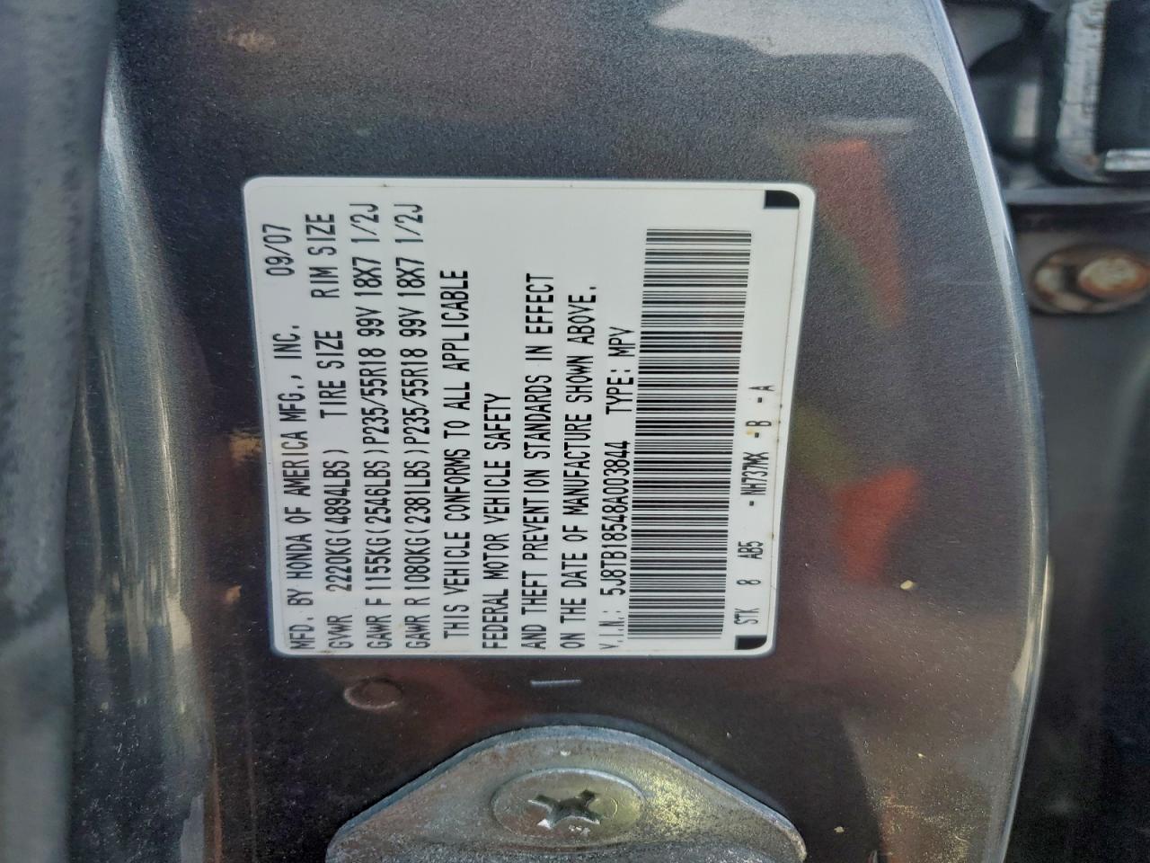 2008 Acura Rdx Technology VIN: 5J8TB18548A003844 Lot: 94077745