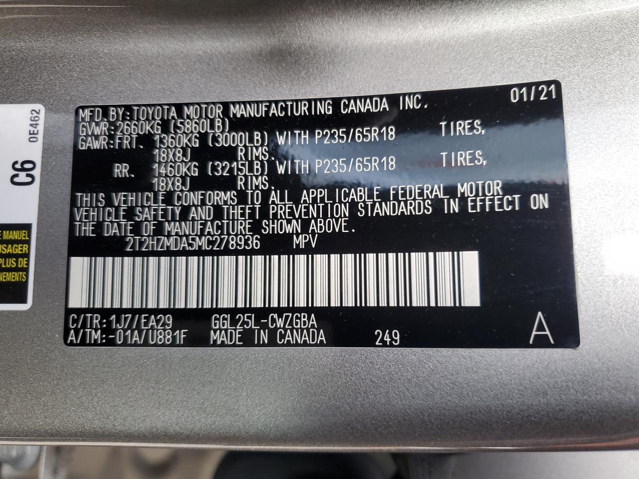 2021 Lexus Rx 350 VIN: 2T2HZMDA5MC278936 Lot: 92902595