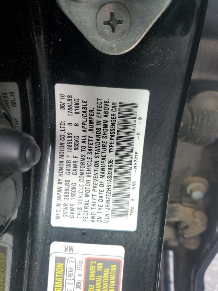 2010 Honda Insight Lx VIN: JHMZE2H51AS038605 Lot: 92738515