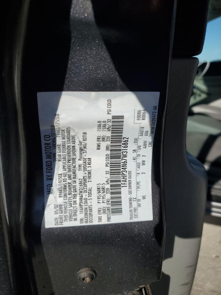 2007 Ford Focus Zx4 VIN: 1FAHP34N67W316862 Lot: 91633915