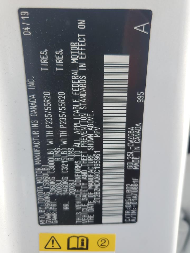 2019 Lexus Rx 350 Base VIN: 2T2BZMCAXKC195961 Lot: 91391815