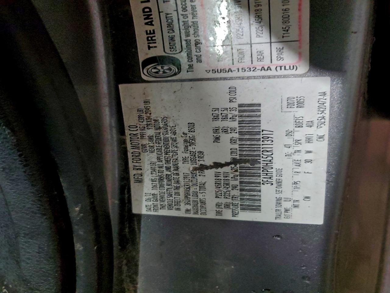 2012 Ford Fusion Se VIN: 3FAHP0HA5CR113917 Lot: 93917565