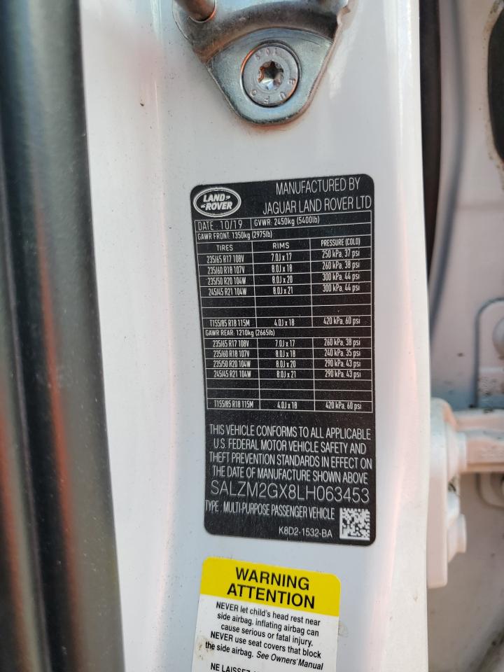 2020 Land Rover Range Rover Evoque Hse VIN: SALZM2GX8LH063453 Lot: 93812165