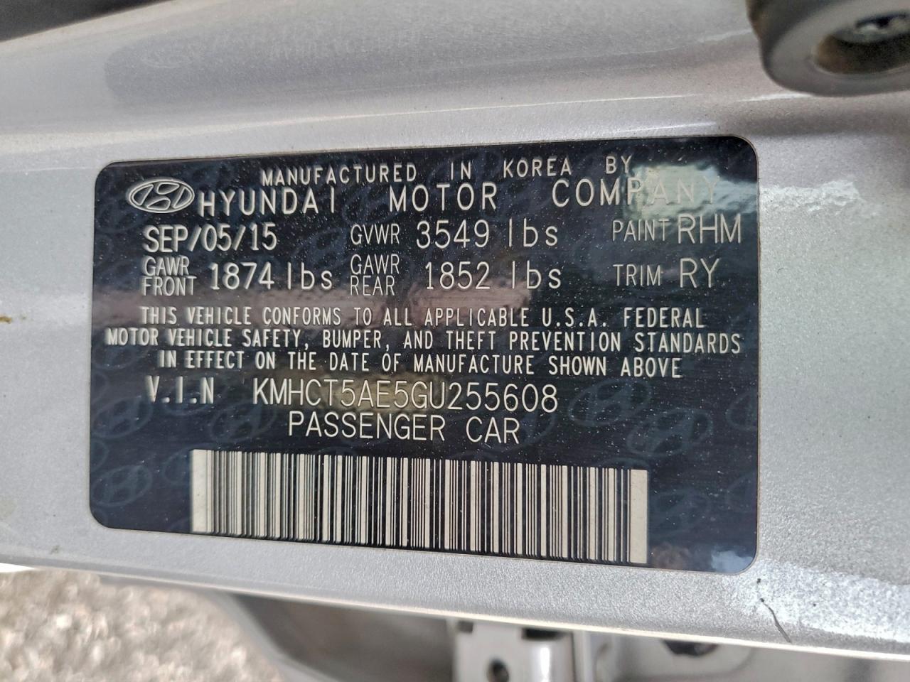 2016 Hyundai Accent Se VIN: KMHCT5AE5GU255608 Lot: 93929915