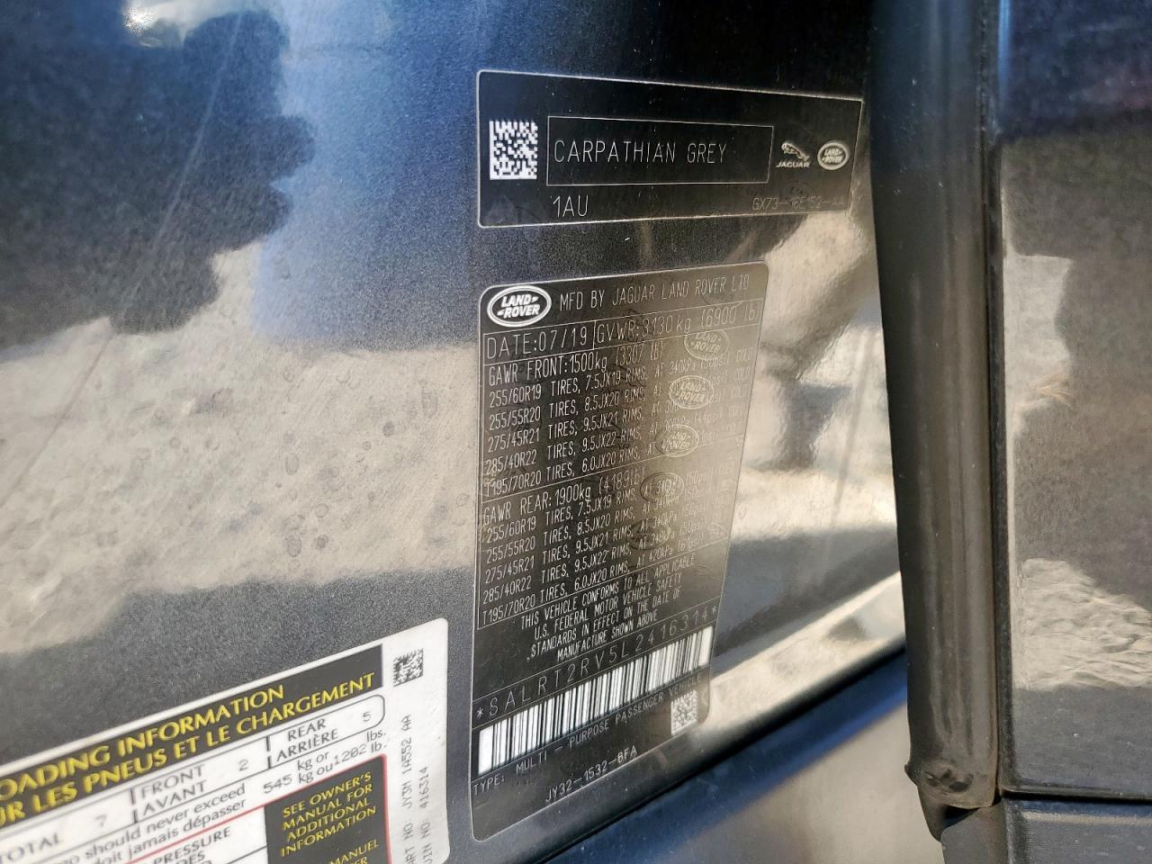 2020 Land Rover Discovery Hse Luxury VIN: SALRT2RV5L2416314 Lot: 90865755