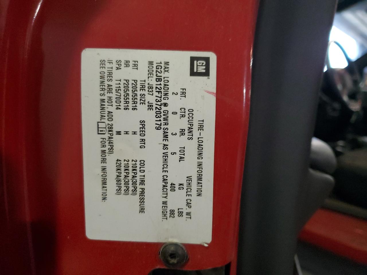 2003 Pontiac Sunfire VIN: 1G2JB12F737203179 Lot: 92410885