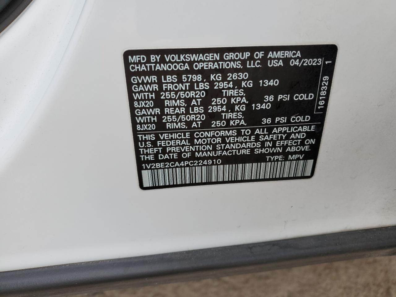 2023 Volkswagen Atlas Cross Sport Sel VIN: 1V2BE2CA4PC224910 Lot: 92078405