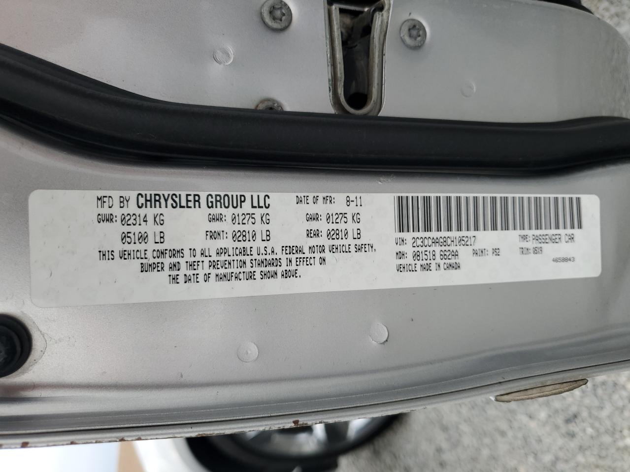 2012 Chrysler 300 VIN: 2C3CCAAG8CH105217 Lot: 91401085