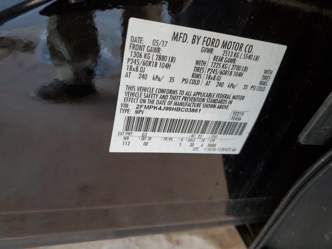 2017 Ford Edge Sel VIN: 2FMPK4J99HBC03861 Lot: 90954805