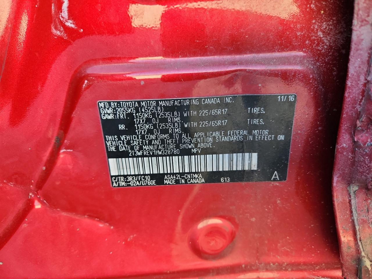 2017 Toyota Rav4 Xle VIN: 2T3WFREV1HW328780 Lot: 92367045