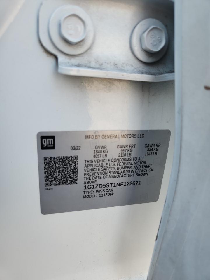 2022 Chevrolet Malibu Lt VIN: 1G1ZD5ST1NF122671 Lot: 92987155