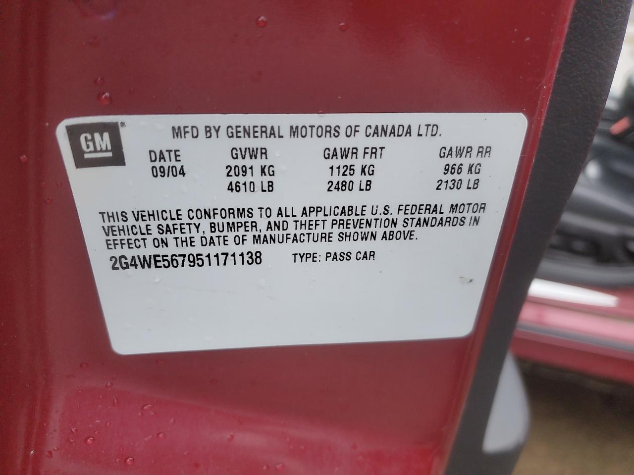 2005 Buick Lacrosse Cxs VIN: 2G4WE567951171138 Lot: 91657755