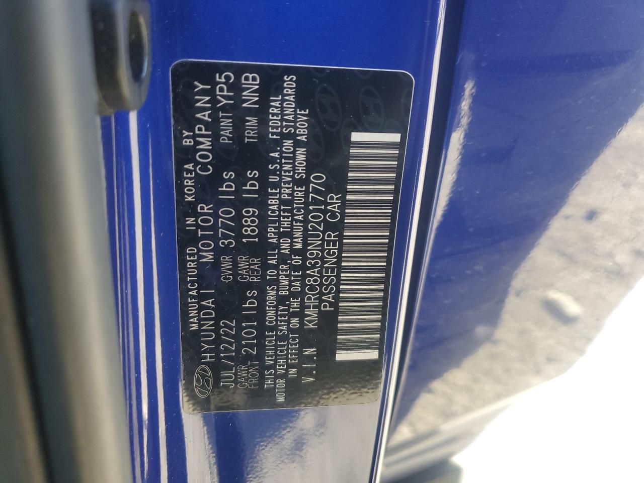 2022 Hyundai Venue Sel VIN: KMHRC8A39NU201770 Lot: 91786915