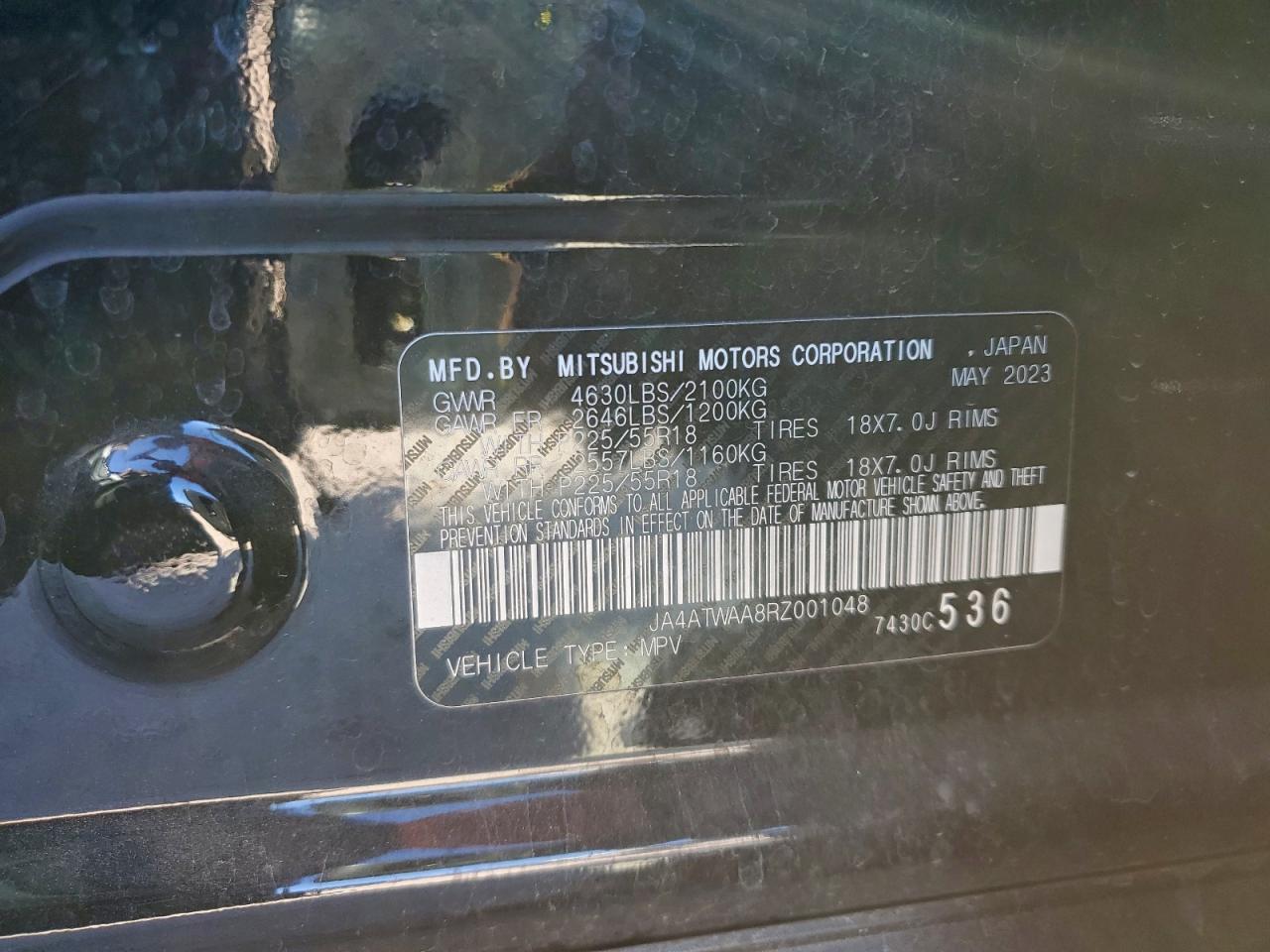 2024 Mitsubishi Eclipse Cross Se VIN: JA4ATWAA8RZ001048 Lot: 94413555