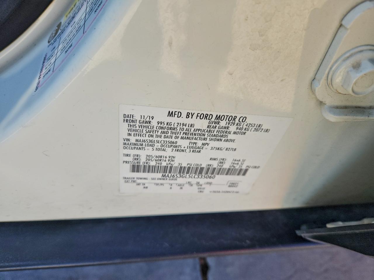 2020 Ford Ecosport Se VIN: MAJ6S3GL5LC335060 Lot: 94590415