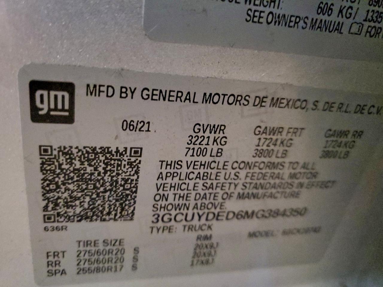 2021 Chevrolet Silverado K1500 Lt VIN: 3GCUYDED6MG384350 Lot: 92998105