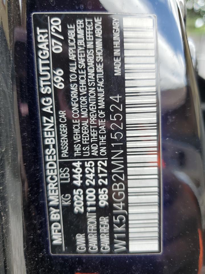 2021 Mercedes-Benz Cla 250 VIN: W1K5J4GB2MN152524 Lot: 92312095