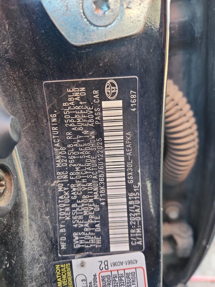 2006 Toyota Avalon Xl VIN: 4T1BK36B76U122025 Lot: 91615435