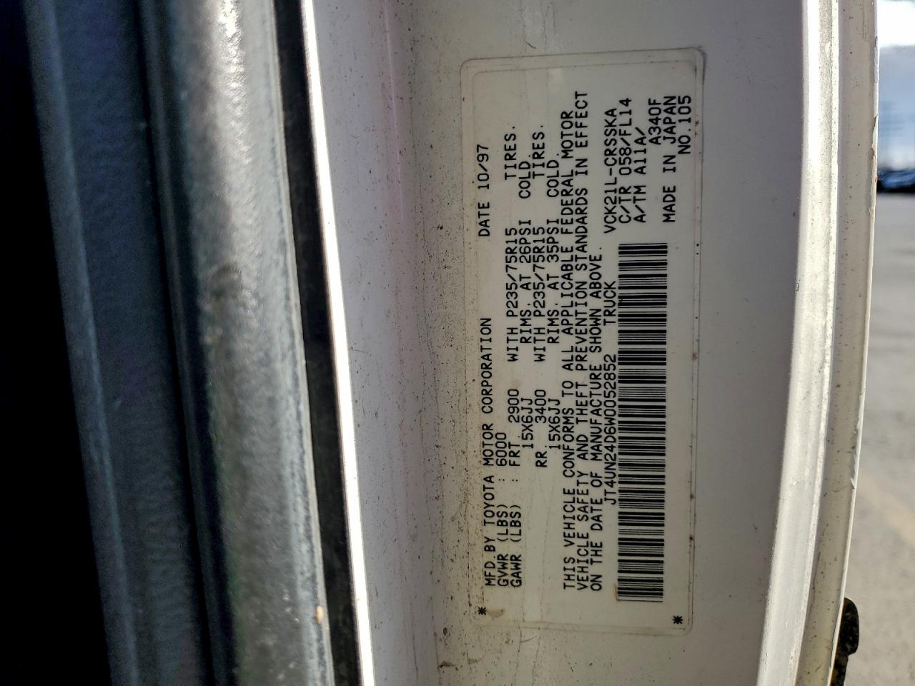 1998 Toyota T100 Xtracab Sr5 VIN: JT4UN24D6W0052852 Lot: 93355445