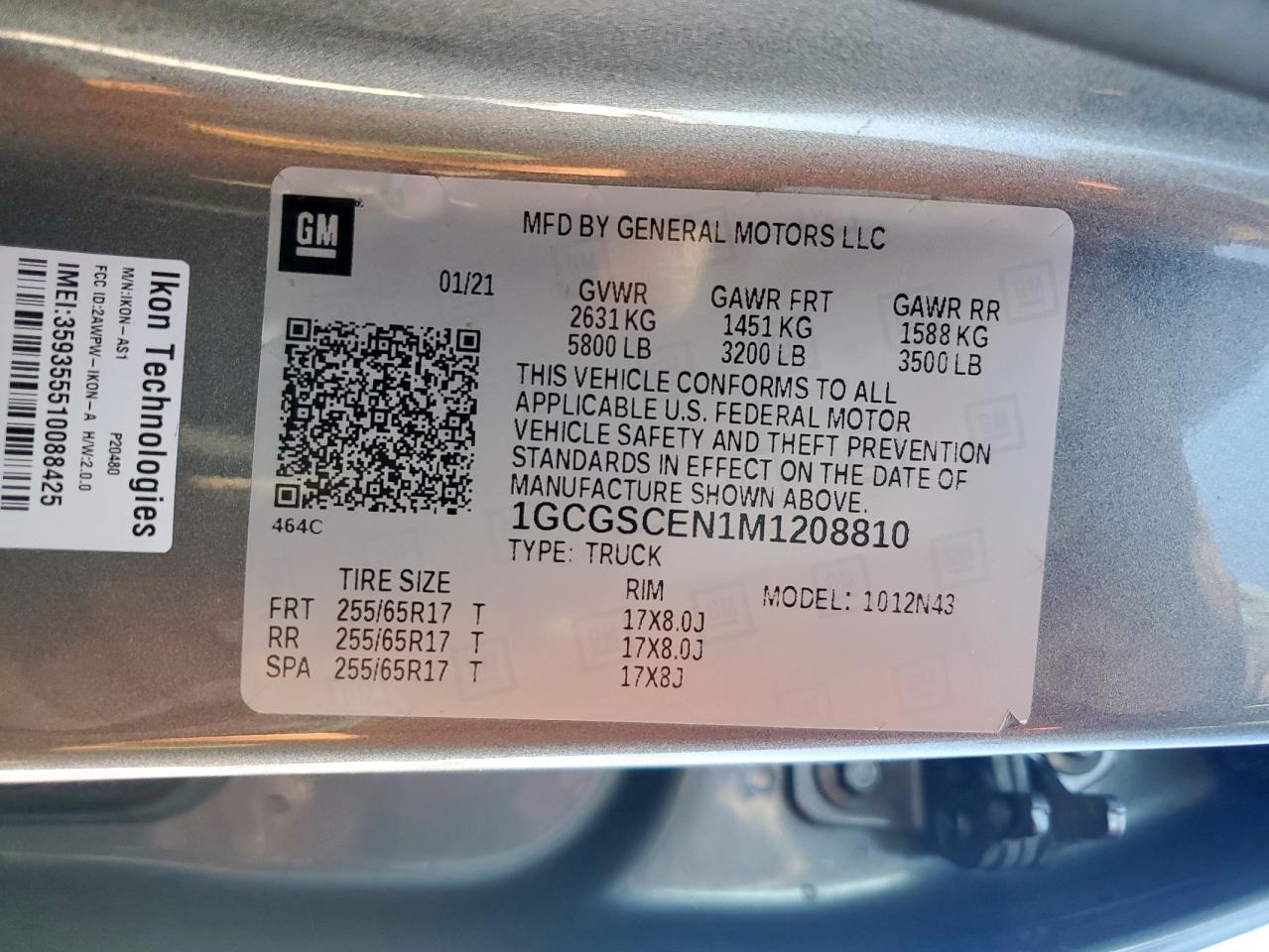 2021 Chevrolet Colorado Lt VIN: 1GCGSCEN1M1208810 Lot: 92098935