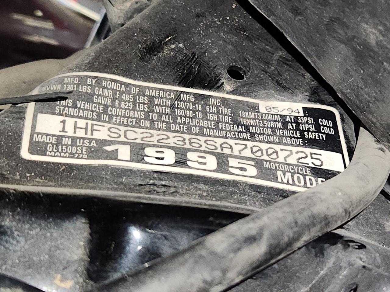 1995 Honda Gl1500 Se12 VIN: 1HFSC2236SA700725 Lot: 63295635