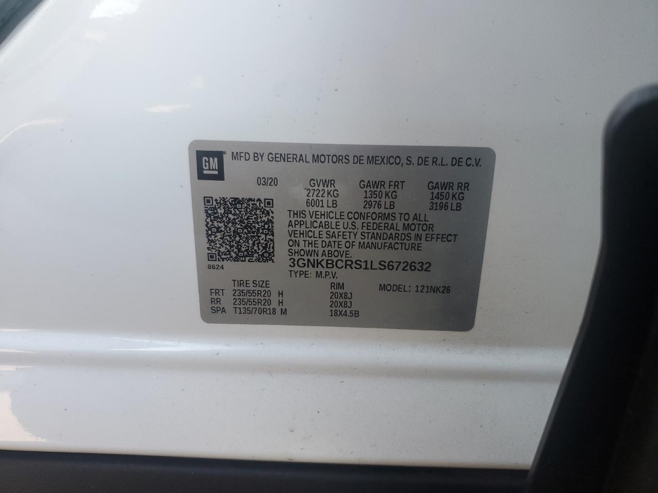 2020 Chevrolet Blazer 2Lt VIN: 3GNKBCRS1LS672632 Lot: 93188495