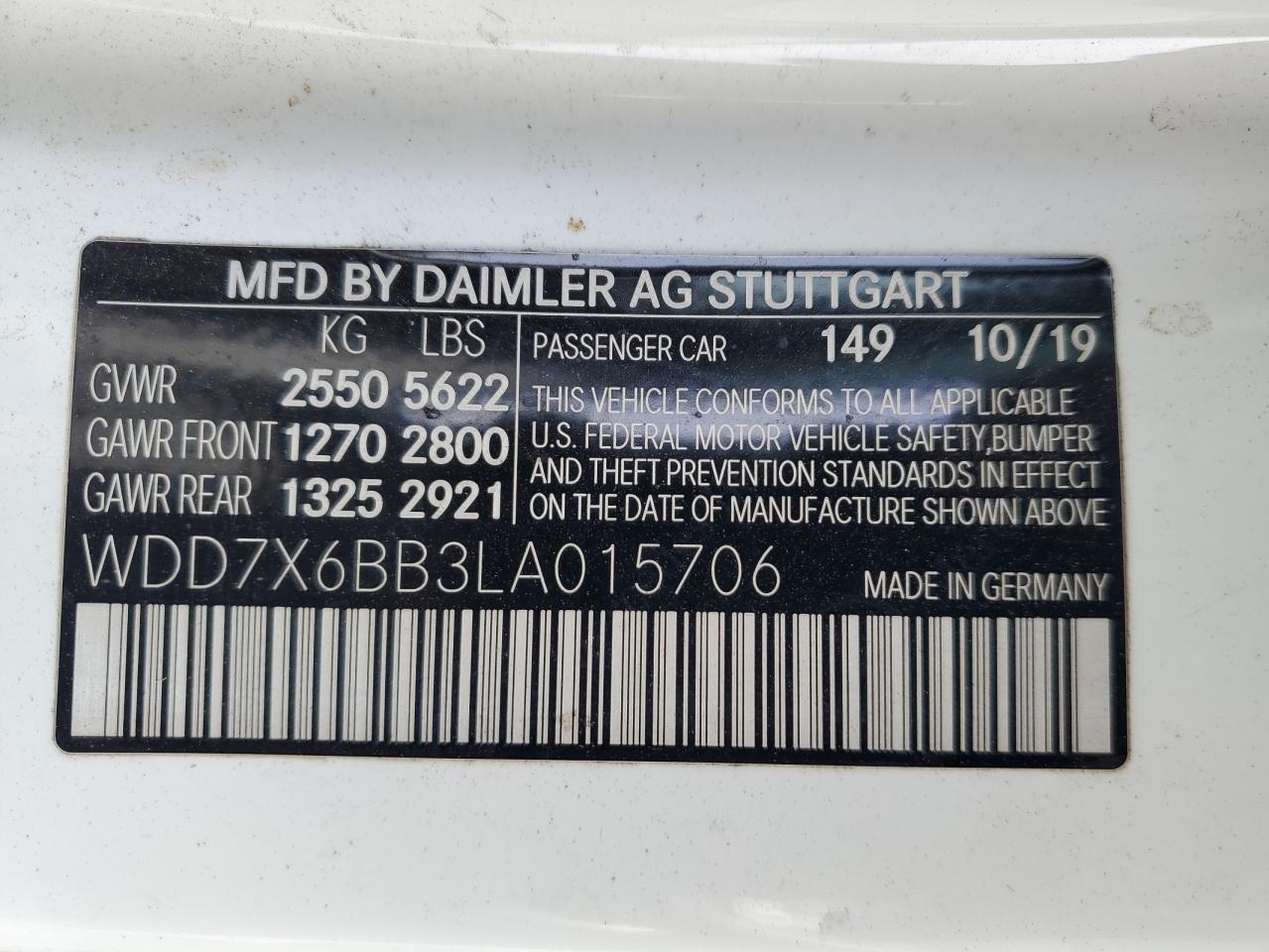 2020 Mercedes-Benz Amg Gt 53 VIN: WDD7X6BB3LA015706 Lot: 93235285