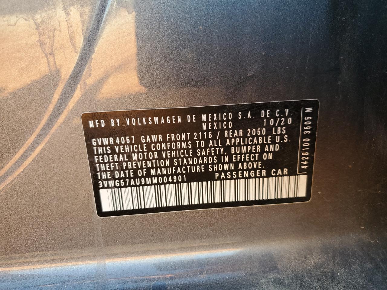 2021 Volkswagen Golf VIN: 3VWG57AU9MM004901 Lot: 93519465