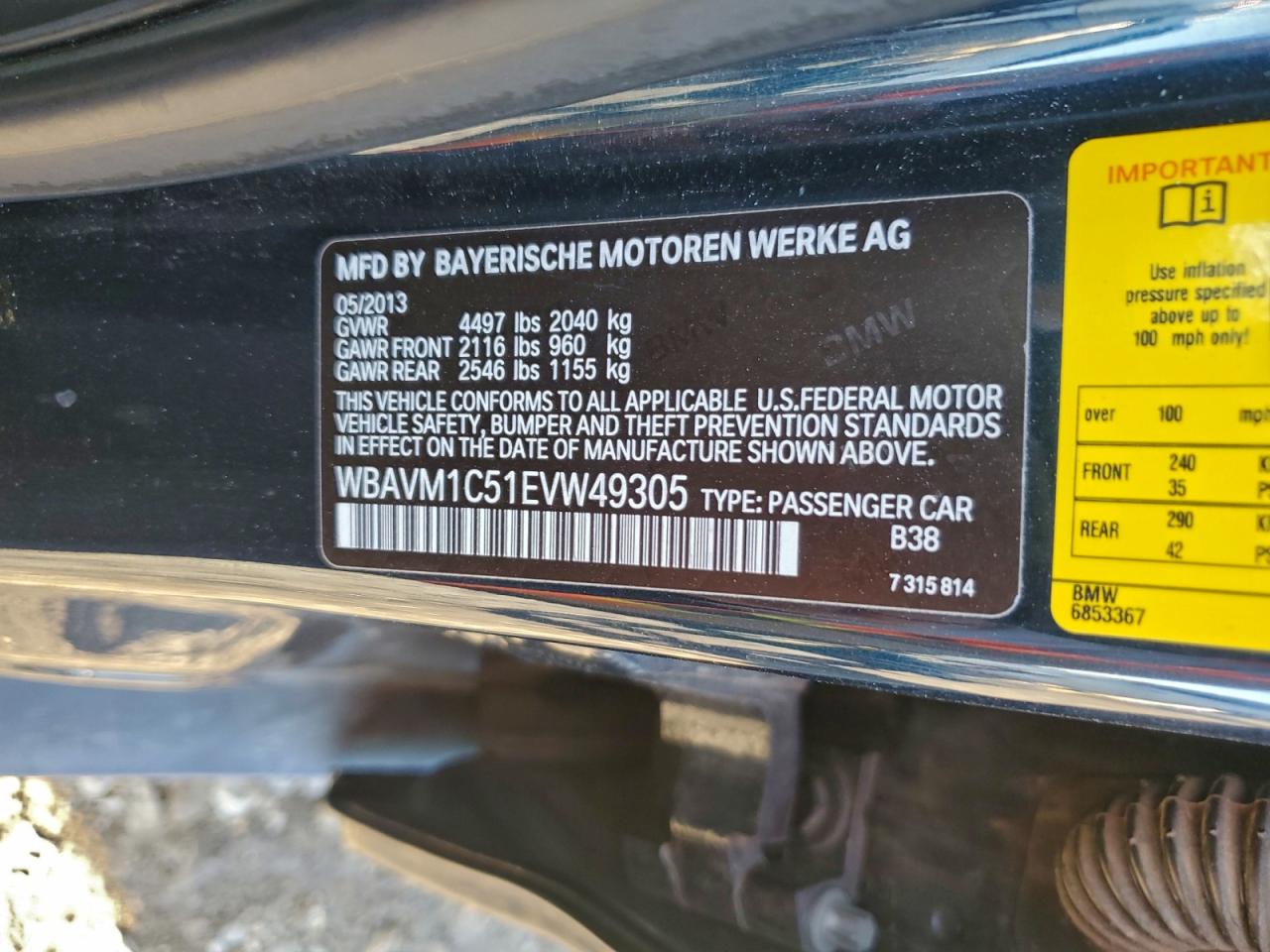 2014 BMW X1 Sdrive28I VIN: WBAVM1C51EVW49305 Lot: 94548605