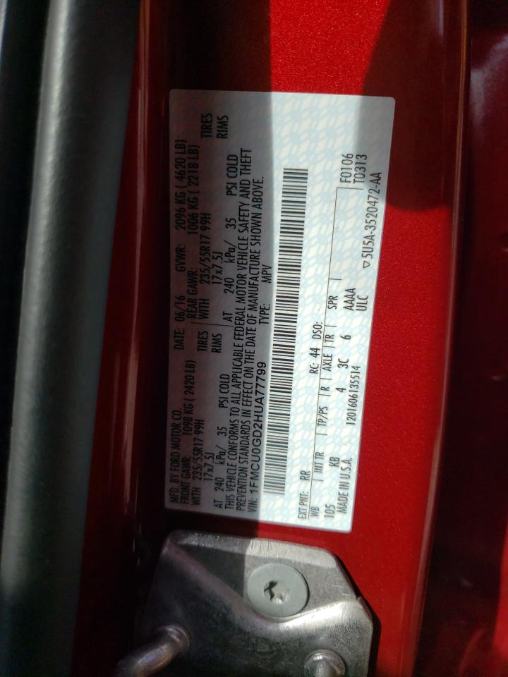 2017 Ford Escape Se VIN: 1FMCU0GD2HUA77799 Lot: 92096955