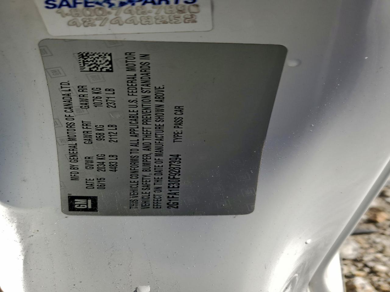 2015 Chevrolet Camaro Ls VIN: 2G1FA1E30F9287394 Lot: 93671675