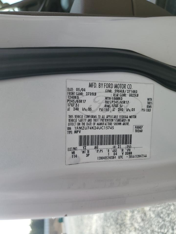 2004 Ford Explorer Eddie Bauer VIN: 1FMZU74K24UC15745 Lot: 93433785