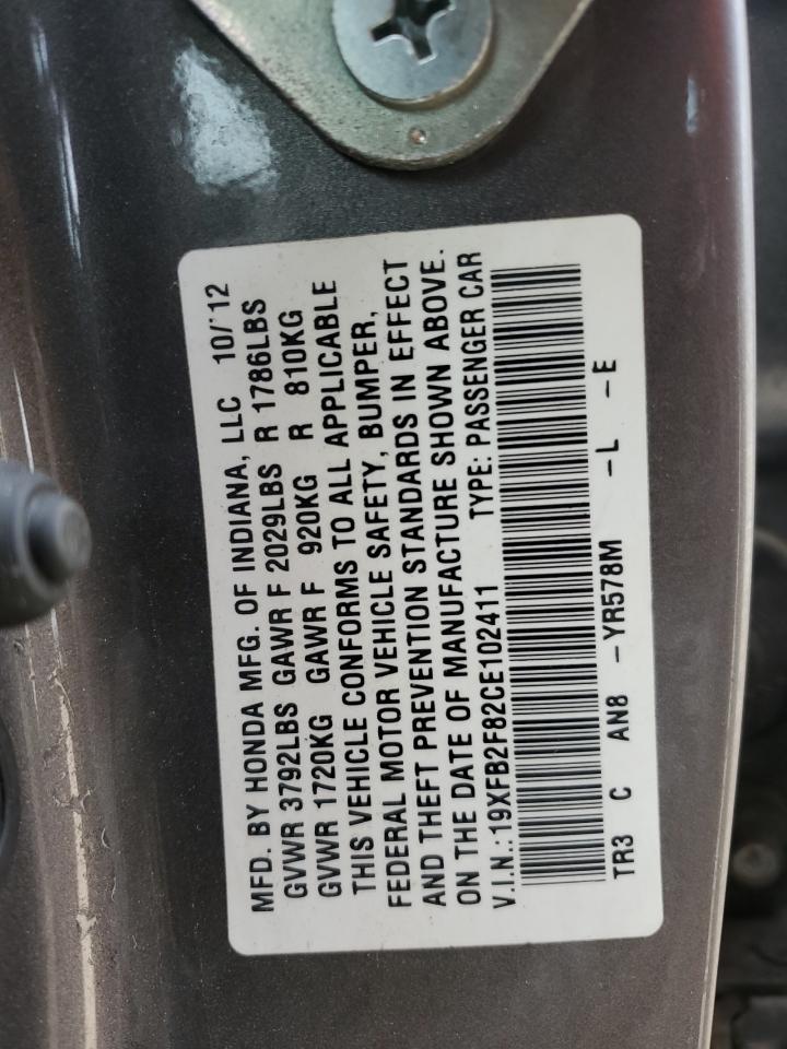 2012 Honda Civic Ex VIN: 19XFB2F82CE102411 Lot: 91199925
