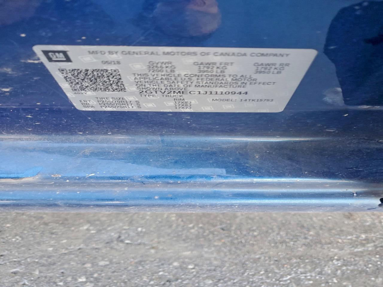 2018 GMC Sierra K1500 Sle VIN: 2GTV2MEC1J1110944 Lot: 94511905