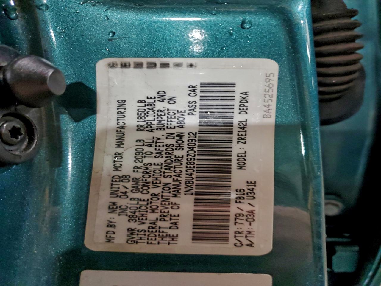 2009 Toyota Corolla Base VIN: 1NXBU40E89Z040912 Lot: 94287485