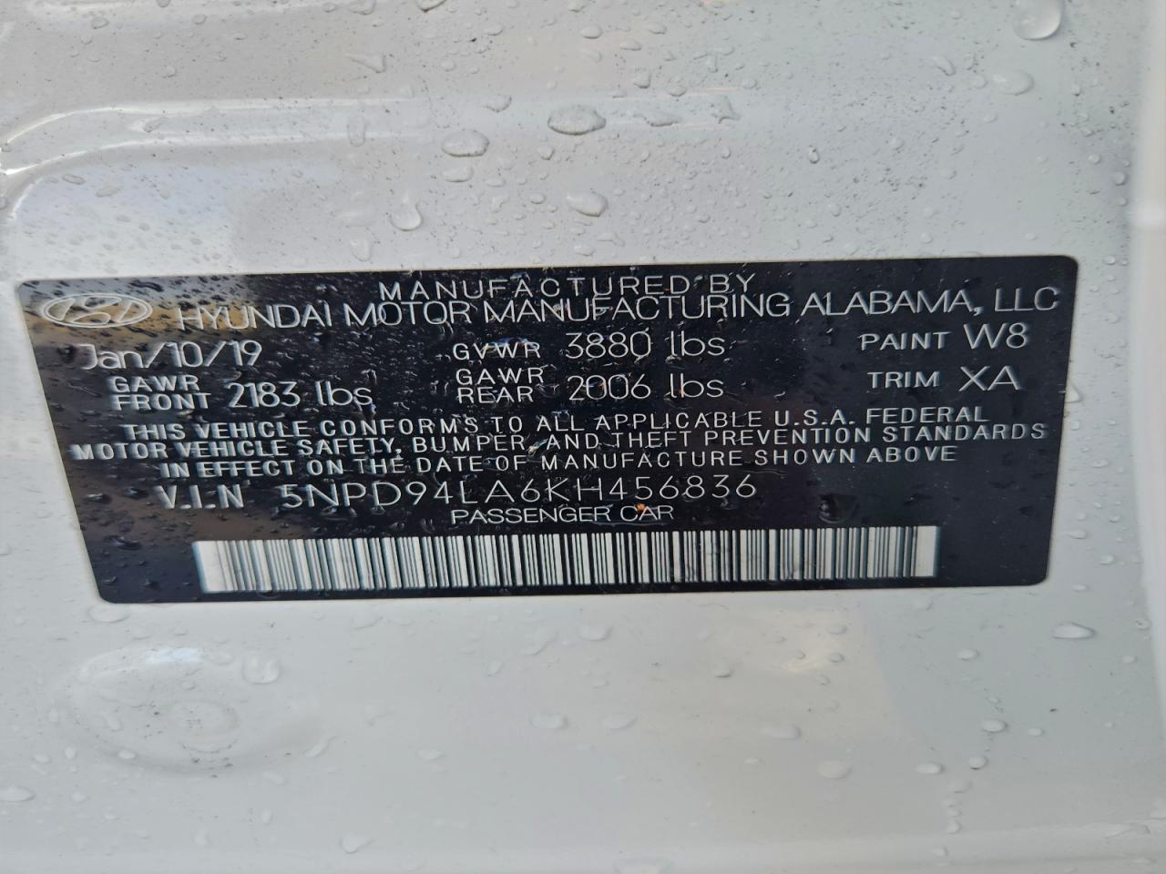 2019 Hyundai Elantra Eco VIN: 5NPD94LA6KH456836 Lot: 93928405