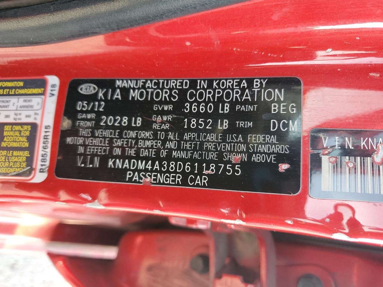 2013 Kia Rio Lx VIN: KNADM4A38D6118755 Lot: 90994605