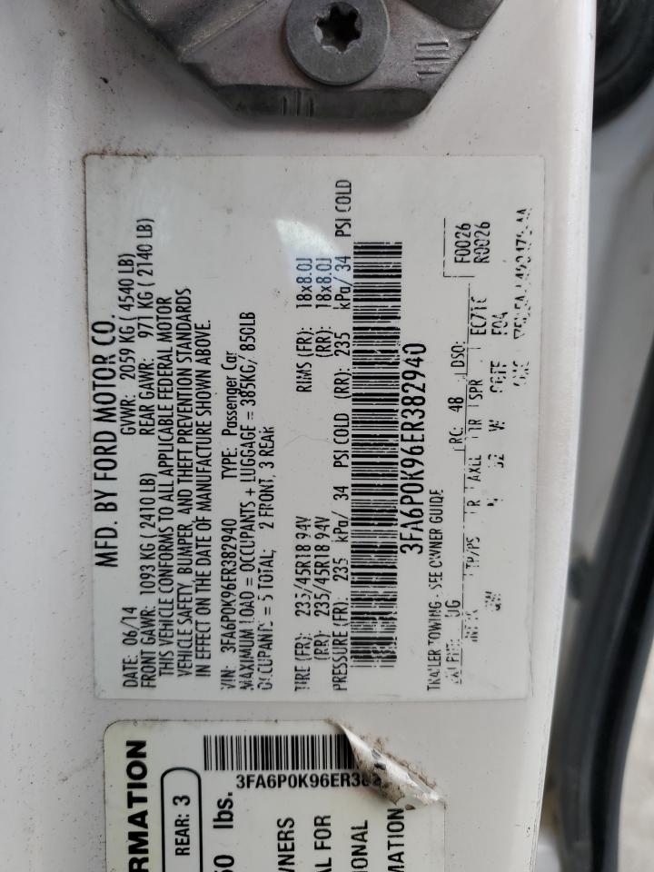 2014 Ford Fusion Titanium VIN: 3FA6P0K96ER382940 Lot: 91002935