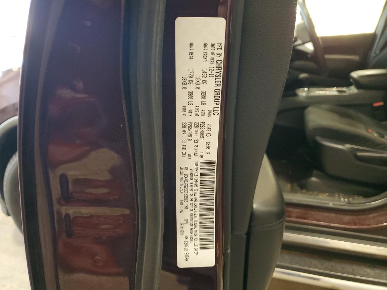 2012 Dodge Durango Sxt VIN: 1C4RDJAG2CC153902 Lot: 93253585