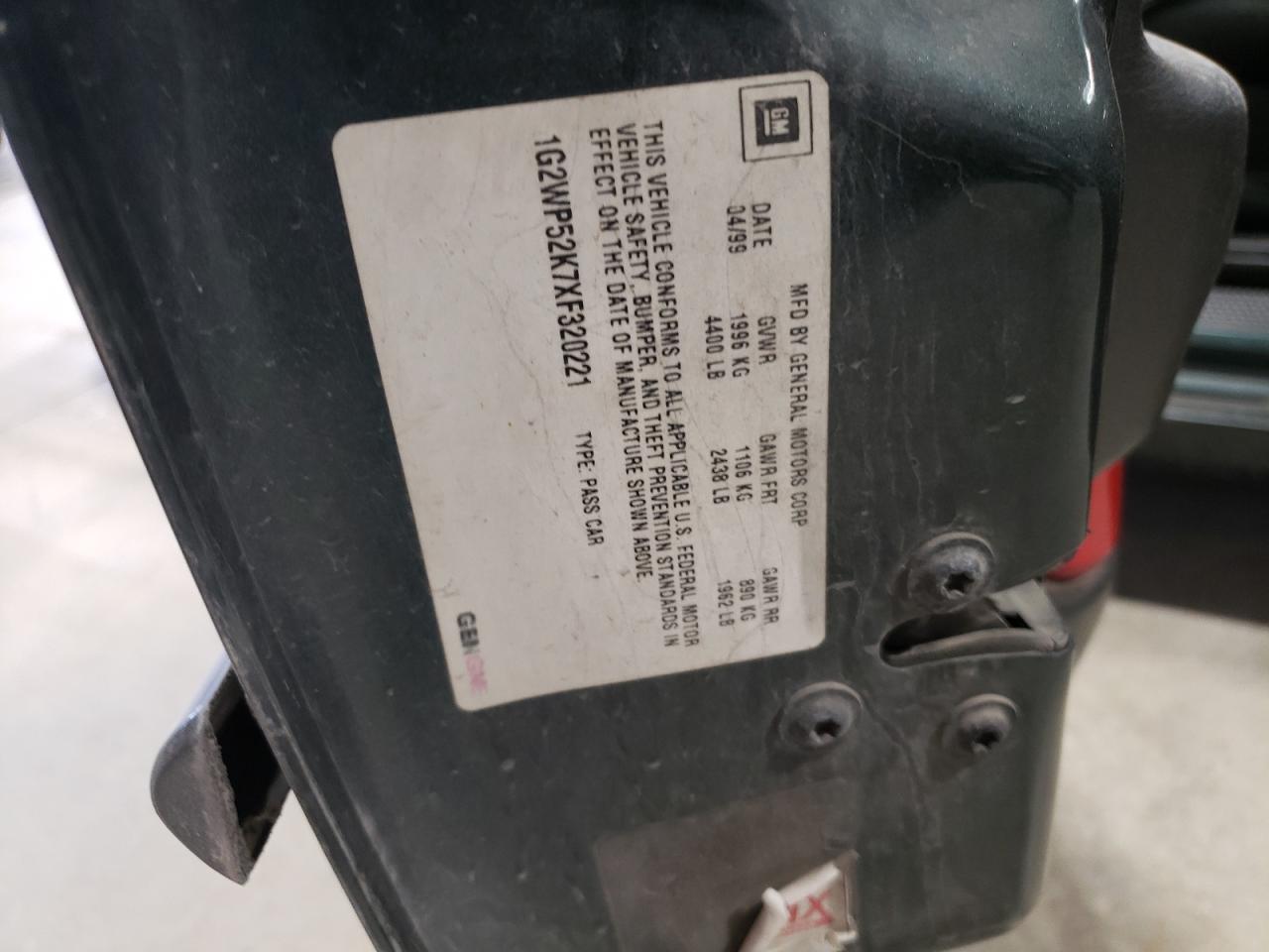 1999 Pontiac Grand Prix Gt VIN: 1G2WP52K7XF320221 Lot: 92593095