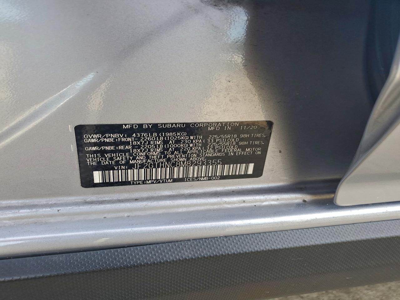 2021 Subaru Crosstrek Limited VIN: JF2GTHNC8M8293355 Lot: 93893765