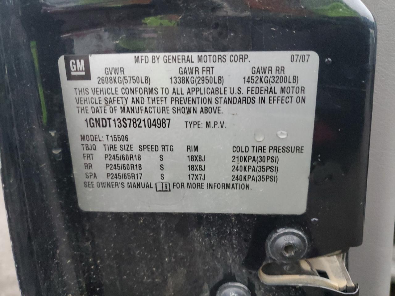 2008 Chevrolet Trailblazer Ls VIN: 1GNDT13S782104987 Lot: 93081795